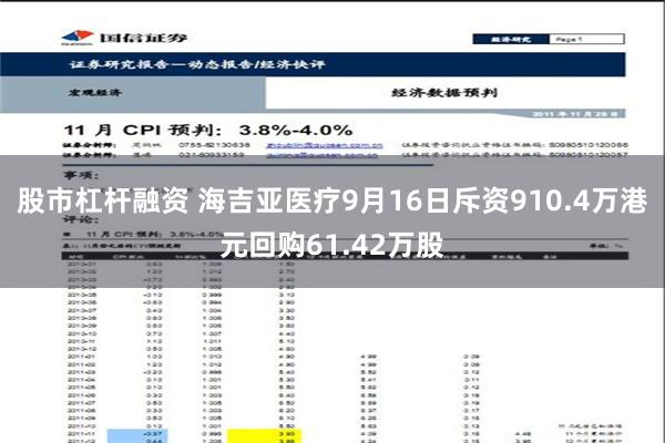 股市杠杆融资 海吉亚医疗9月16日斥资910.4万港元回购61.42万股