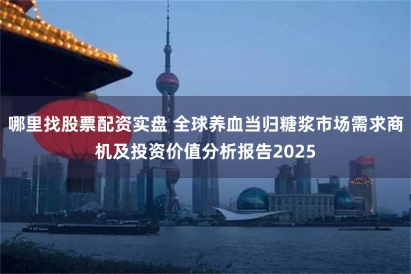 哪里找股票配资实盘 全球养血当归糖浆市场需求商机及投资价值分析报告2025