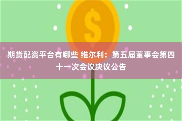 期货配资平台有哪些 维尔利：第五届董事会第四十一次会议决议公告
